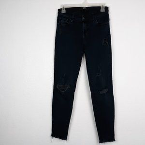 J Brand Women's Skinny Jeans Size 26 Distressed Black Denim Raw Hem Casual